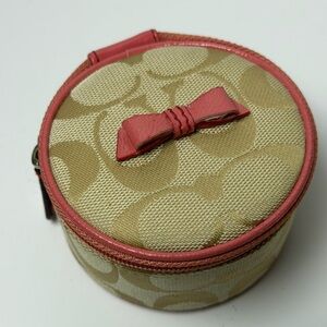 Coach Signature Round Jewelry Travel Zip Around Case with Mirror